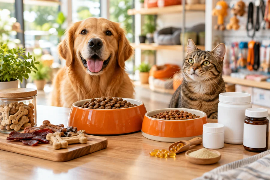 Rações, petiscos e suplementos para pets — imagem ilustrativa